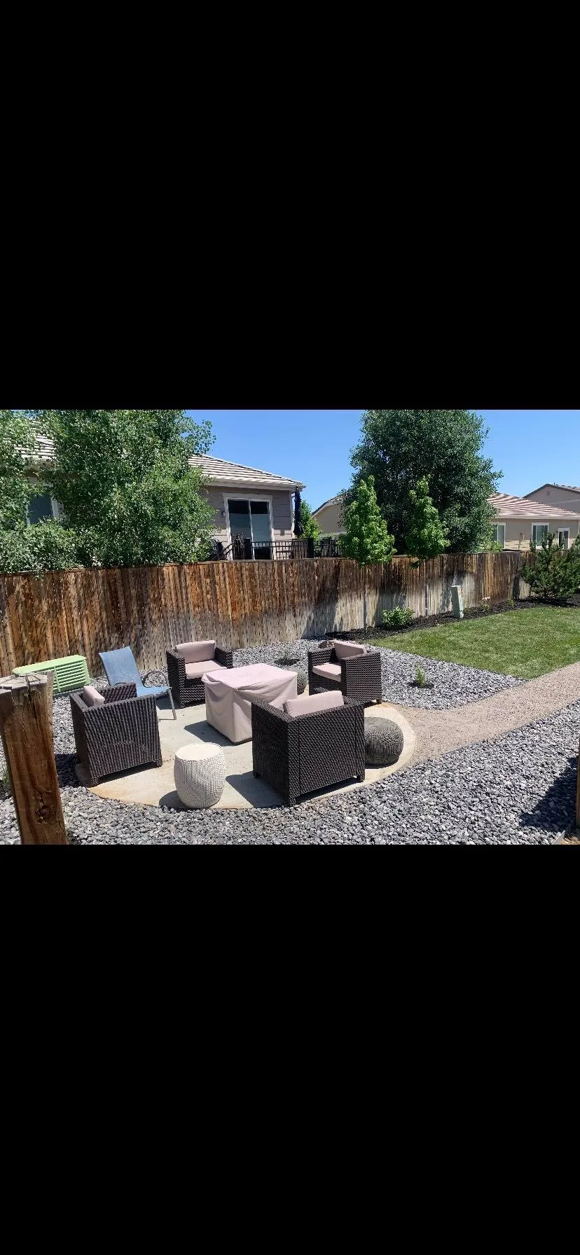Outdoor living space with patio landscaping in Denver CO